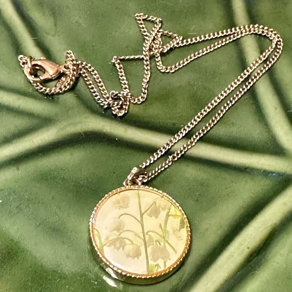 Vintage Dainty Marked SHB Gold Tone Necklace with Hand Painted Floral Pattern